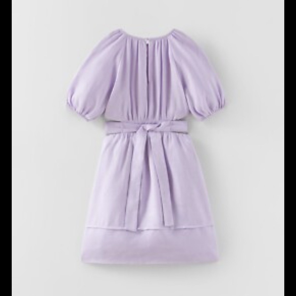 Zara girls lilac linen cutout Easter/Spring/Summer dress size 7 puff sleeves